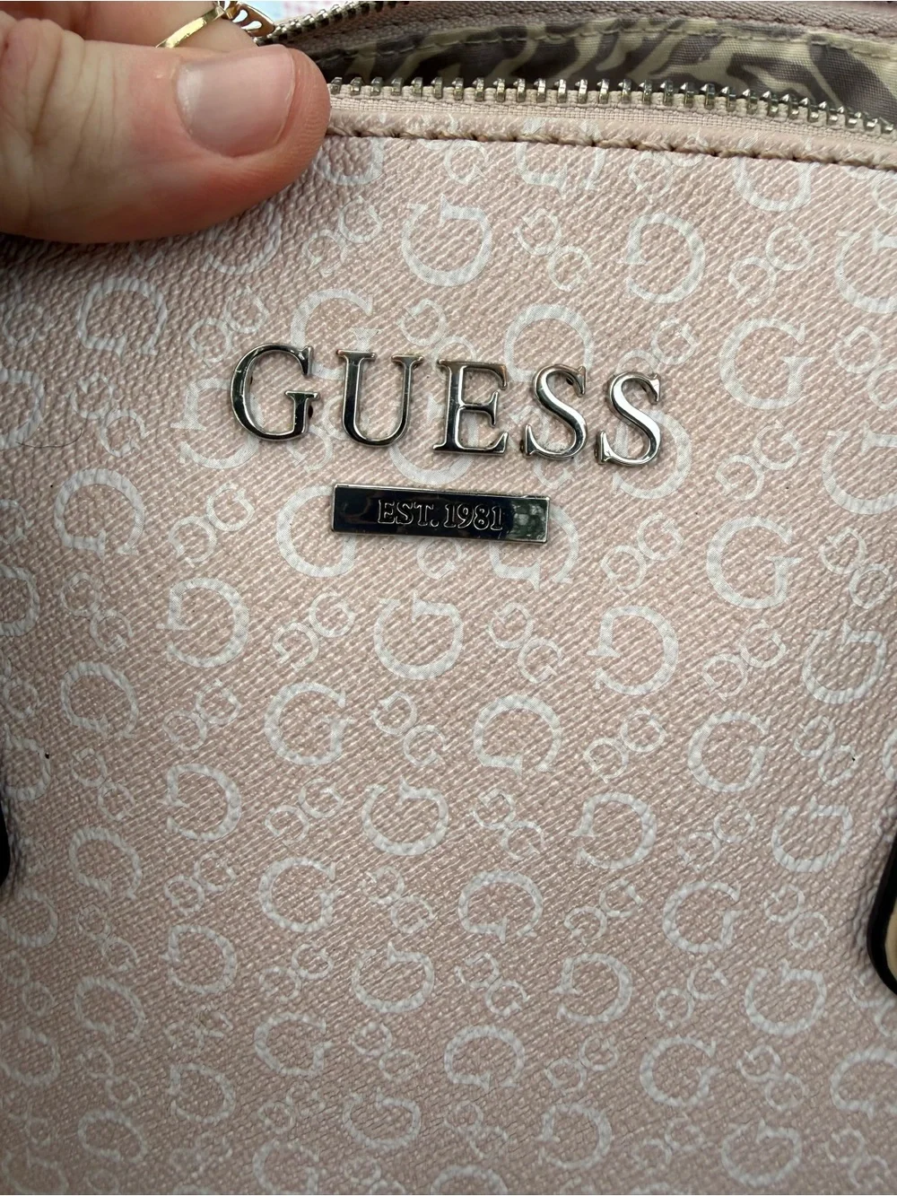 Vintage Guess Floral Accent Satchel Handbag with leopard interior